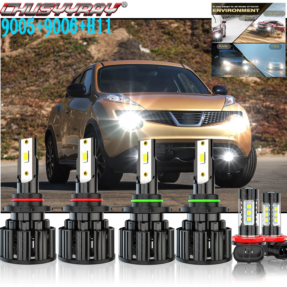 CHUSYYRAY 6X 9005 9006 H11 Compatible For Nissan Juke 2015-2017 LED Headlight High Low Fog Light Bulbs Car accsesories luzes