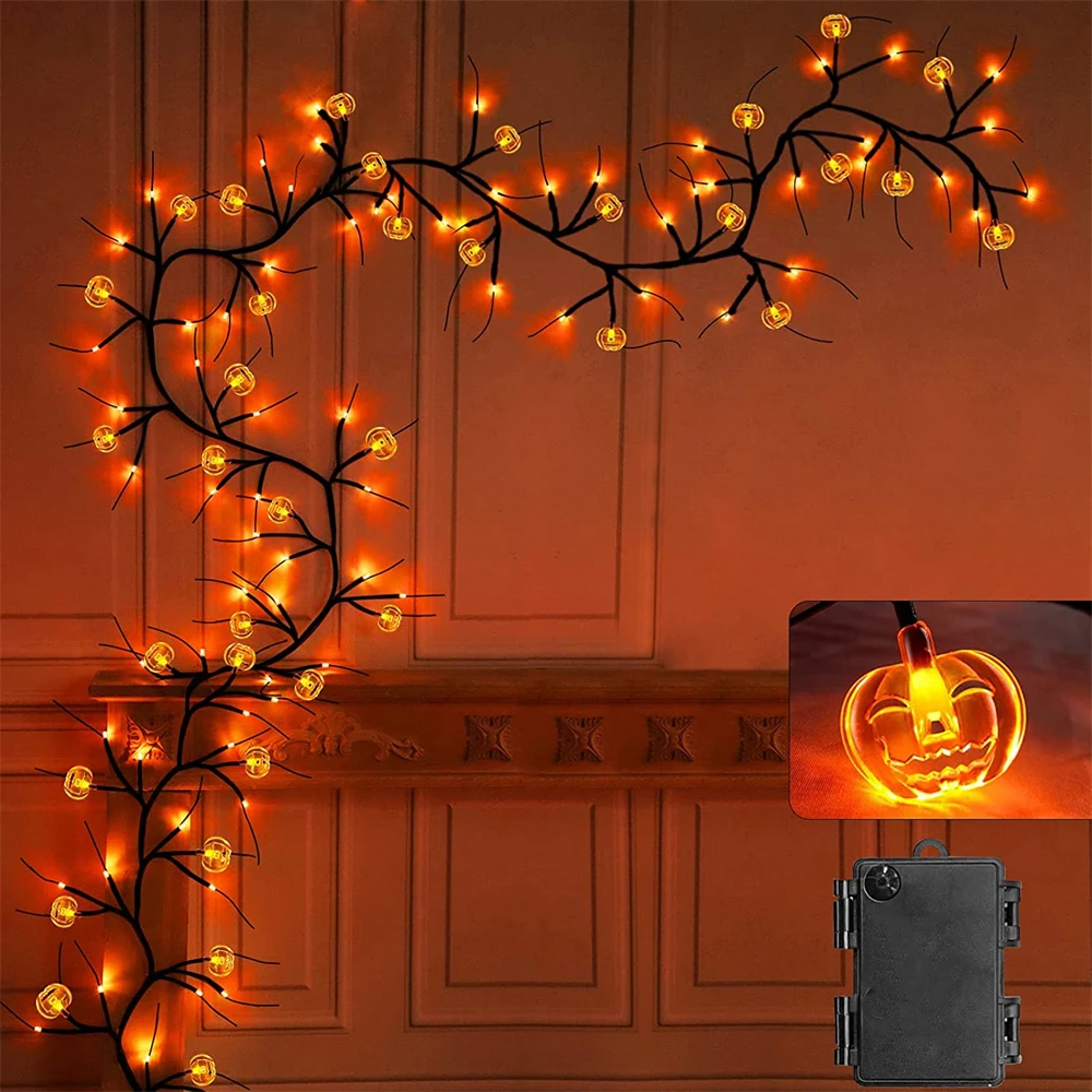 

1.5M 60leds Christmas Pumpkins Bats Spiders Vine Light String DIY Willow Branches Garland Light for Thanksgiving Halloween Decor