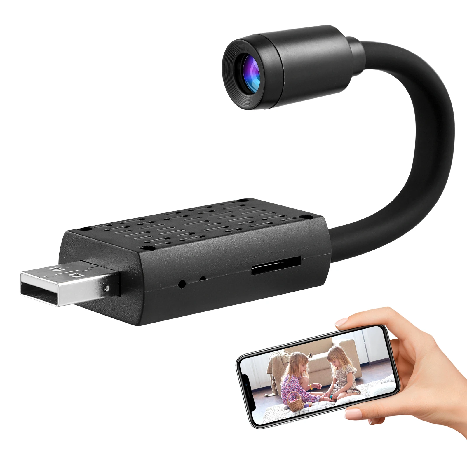 

Security 720P Wireless Remote Monitoring USB Powered Metal Hose Mini Cam Night Vision Loop for House