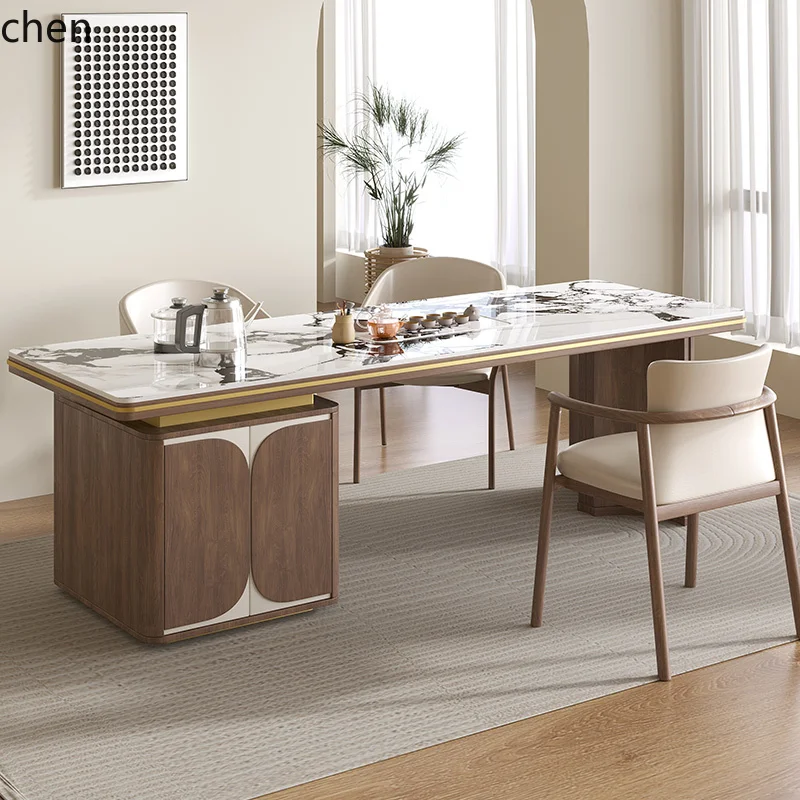 ZML Rock Plate Tea Table Modern Boss Tea Brewing Table Office Negotiation Kung Fu Tea Table and Chair Set