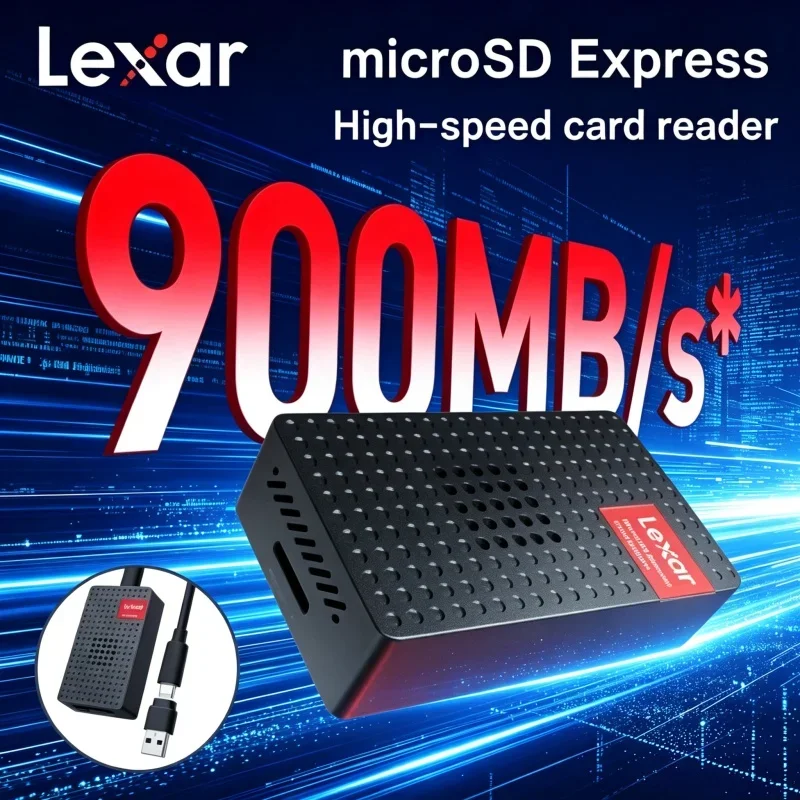 microSD Express Card Reader Lexar Up To 900MB/s USB3.2 Gen2 Built‑in Cooling Fan Compatible UHS‑I UHS‑II TF Memory Card Adapter