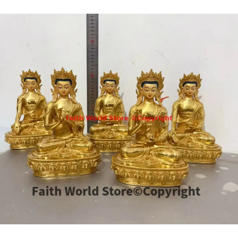 

Exclusive Wholesale Buddhist buddha statue 5PCS Five Dhyani Buddhas gilding brass Western Paradise Elysian Fields Temple altar