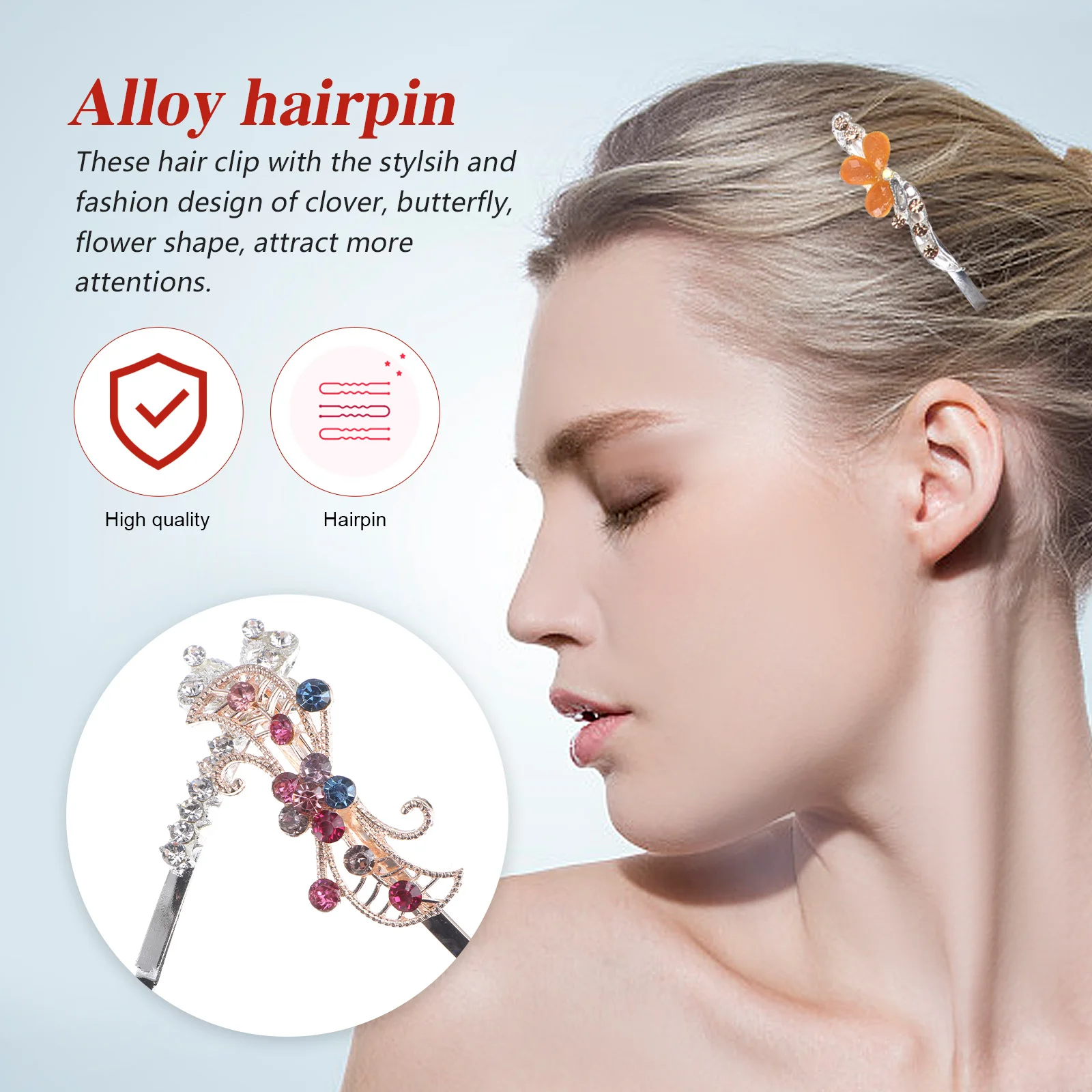 

19pcs Rhinestone Clips For Women Girls Four-Leaf Clover Five-Leaf Butterfly Pearl Silver Alloy Barrettes Flower