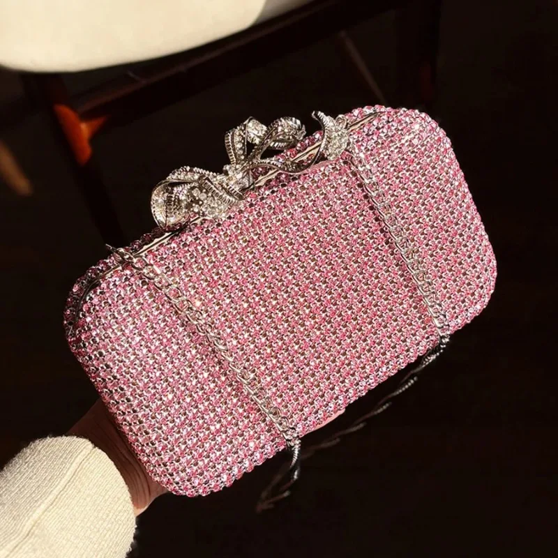 Party Purse Handbag Luxury Diamond Clasp Evening Bag Bowknot Clutch Bags Rhinestone Small Box Bags Chains Shoulder Bags Wedding