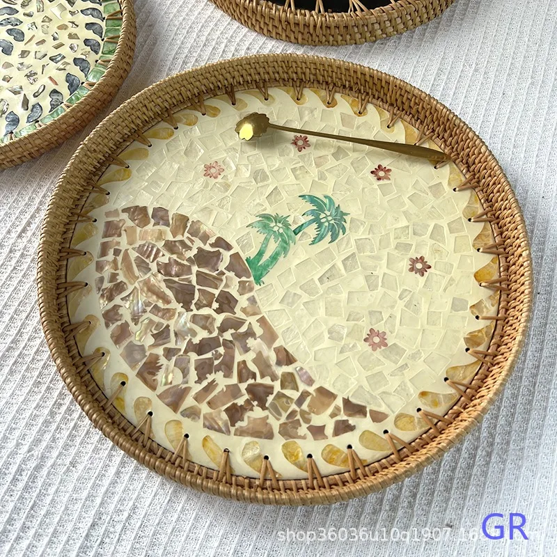 Vietnam Rattan Shell Tray Colorful Abalone Plate Nordic Creative Fruit Serving Tray