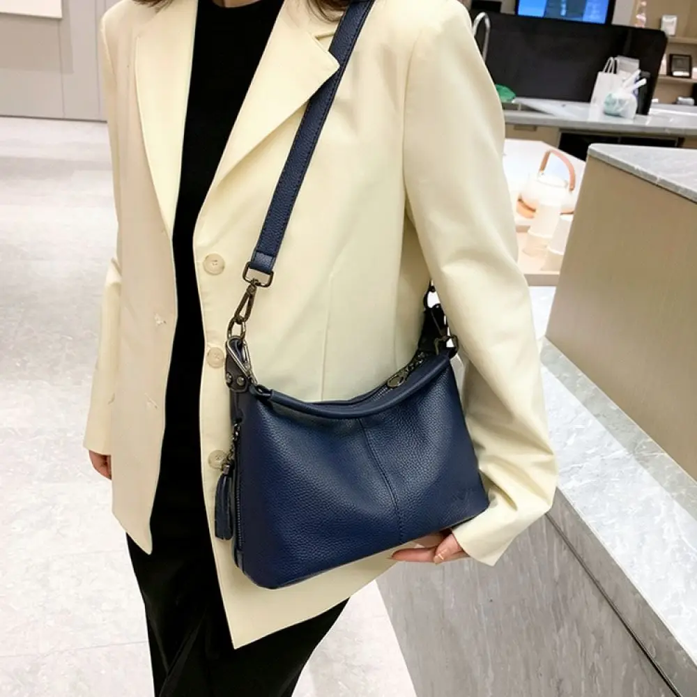 Stylish Cowhide Underarm Bag Women Leather Shoulder Handbag Fashion Chain Small Crossbody Purse Chic Tote