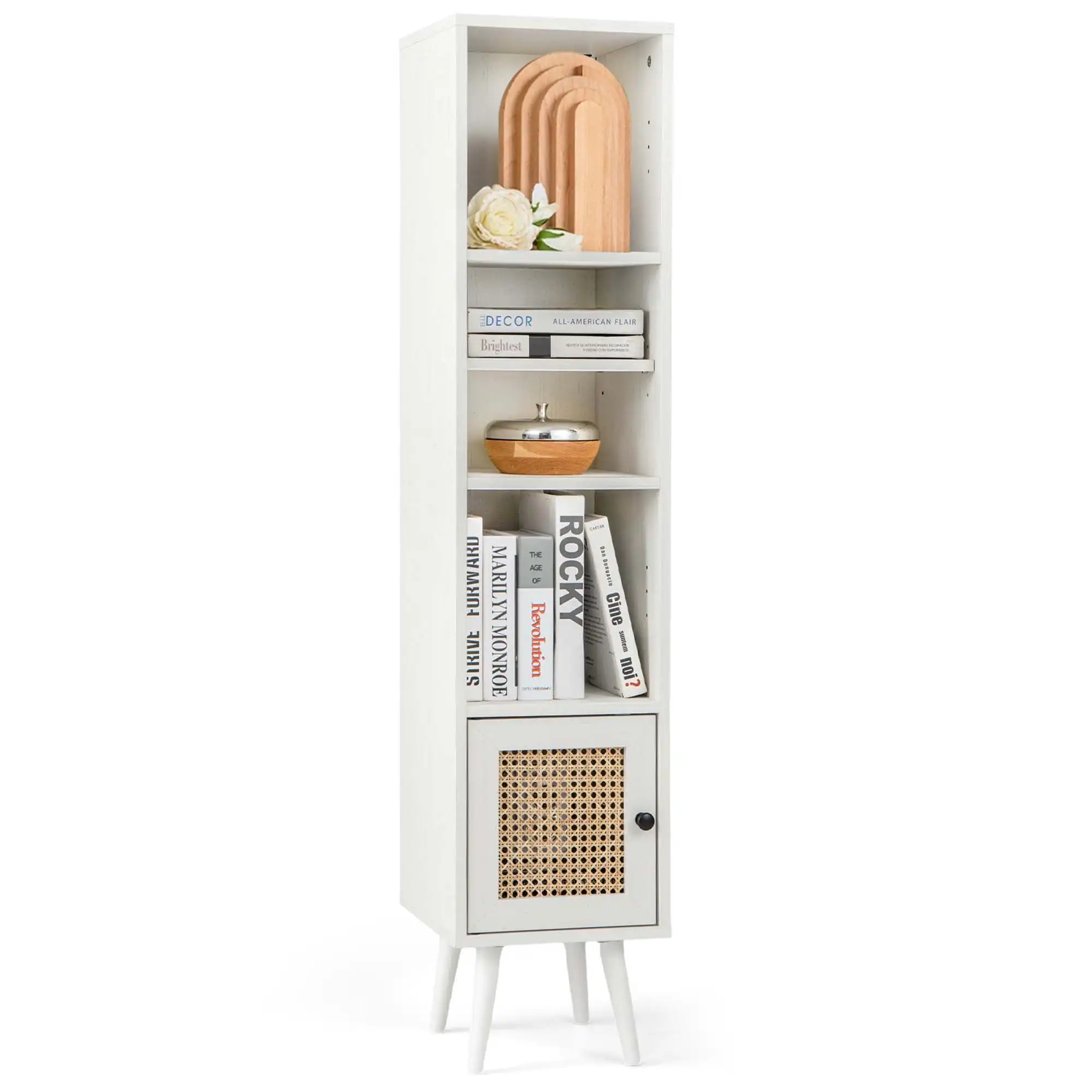 Rattan Storage Cabinet Freestanding Slim Organizer Wood Display Rack Living Room It is suitable for storage and classification