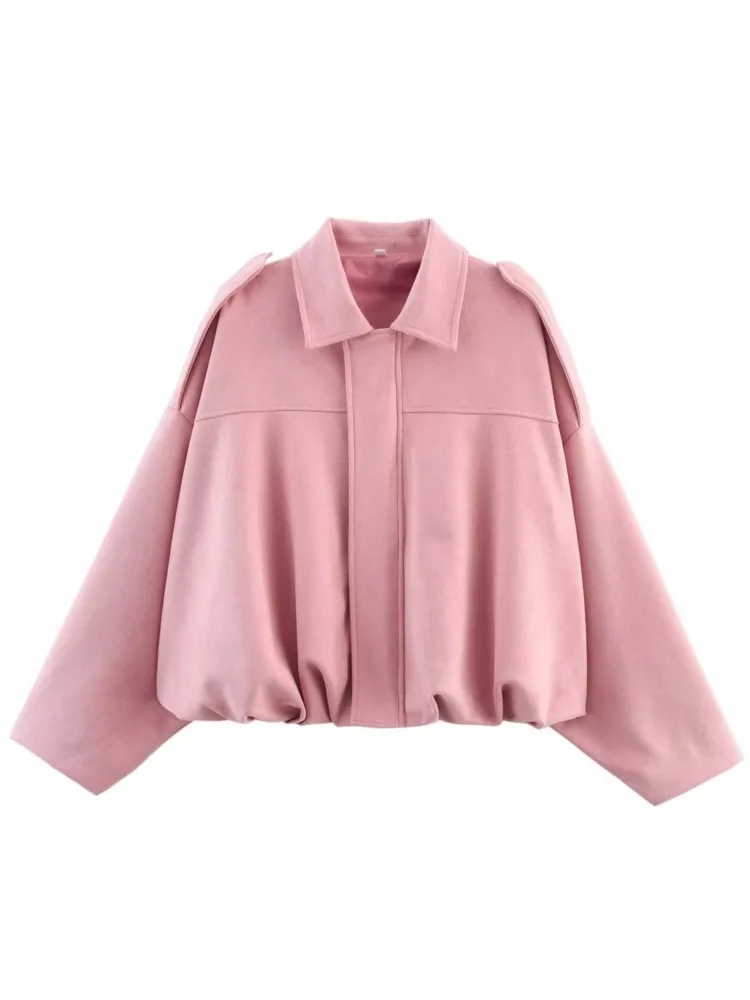 Women's Solid Color Bomber Jacket Autumn And Winter New Fashion Suede Texture Effect Long-sleeved Loose Fashion Lapel Jacket Top - view 6
