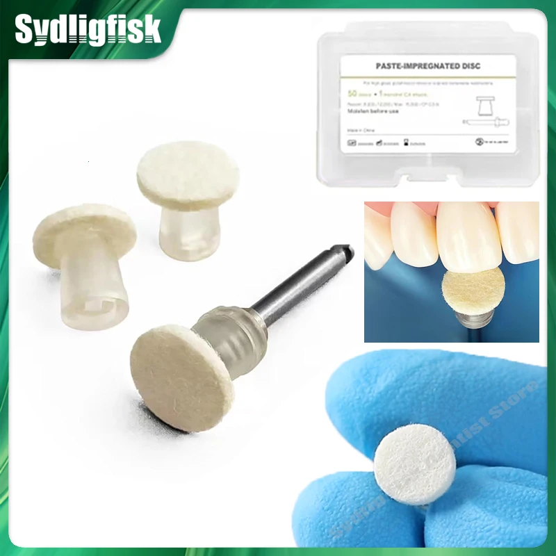 

50Pcs Dental Polishing Paste-Impregnated Disc Composite Finishing Disc Felt Wheels+1Pcs Mandrel High Gloss Polishing Dentistry