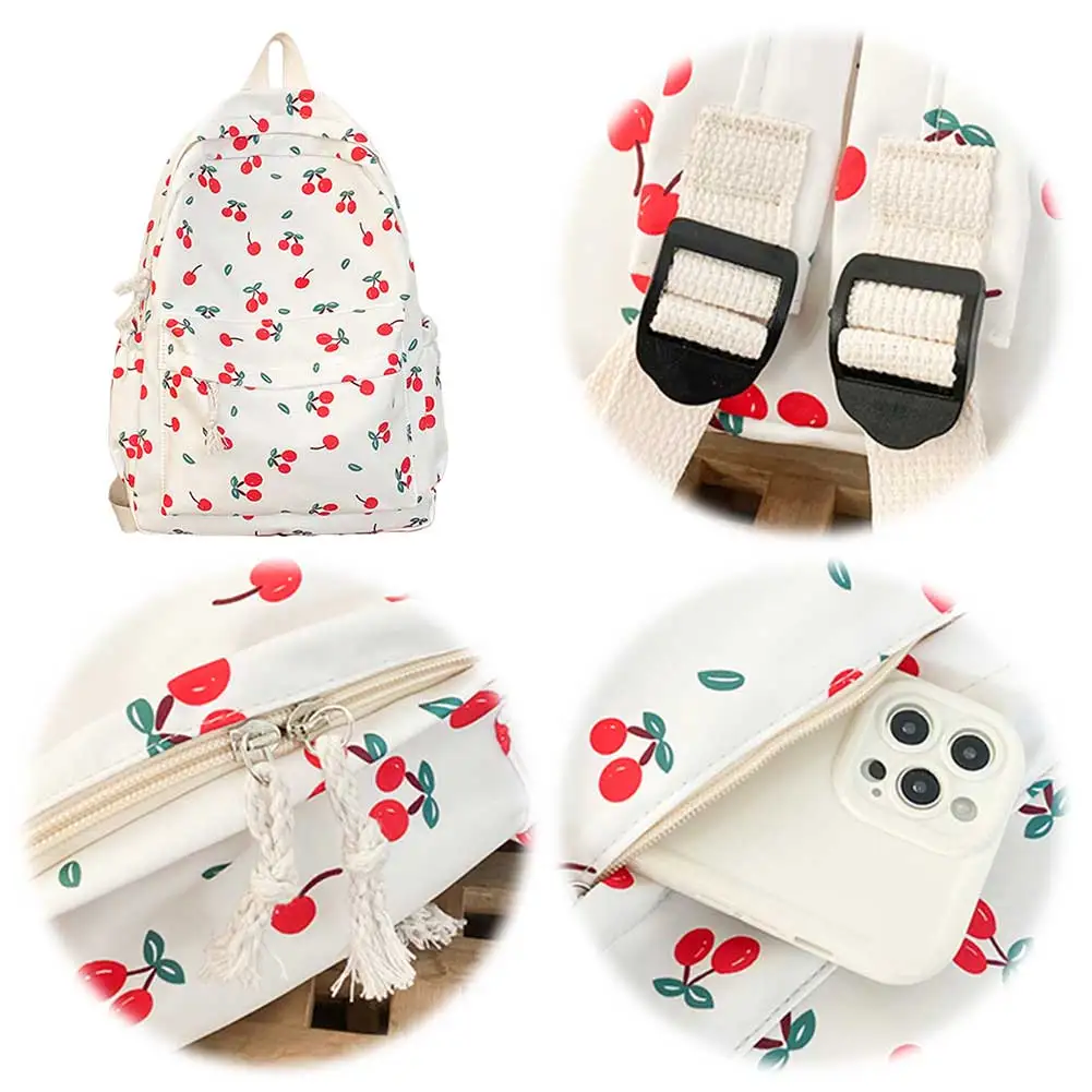 

Women Cherry Print Backpack Adjustable Strap Cute Student Bookbag Cherry Pattern Backpack Travel Daily Backpack