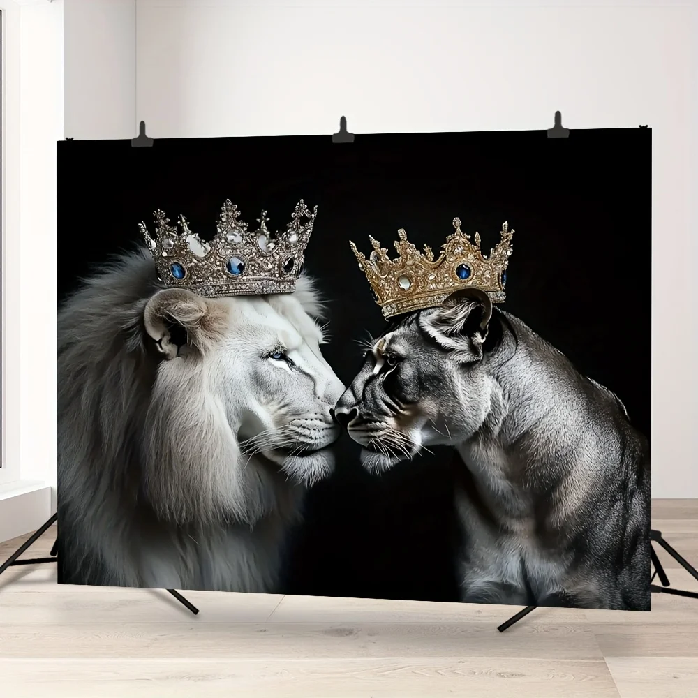 1pc Crowned Lion King And Lion Queen Tapestry Light Luxury Black And White Tapestry Hanging Cloth Living Room Decoration