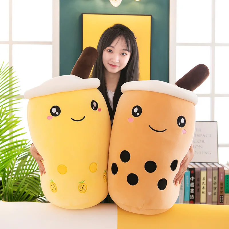 22-70cm Giant Size Bubble Tea Plushies Squishy Milk Tea Boba Pillow Peluche Ice Cream Fruits Juice Drink Bottle Prop Decor Gift