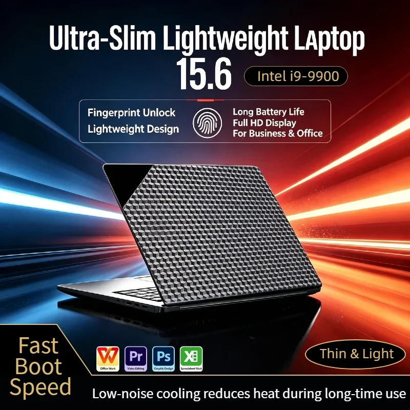 15.6 Intel i9-9900 Slim Notebook,32GB DDR4,2TB Solid State Drive,Fingerprint Reader,FHD IPS DisplayWiFi,Bluetooth,for Multimedia