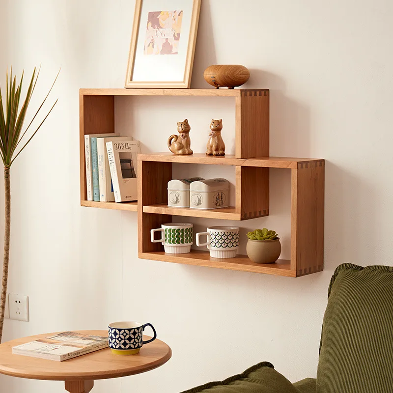 Cherry wood solid wood wall rack living room wall hanging cabinet bookcase wall cabinet storage rack wine rack