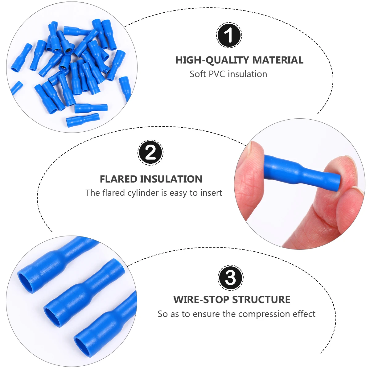 

100 Pcs Cold Press Terminal Set Electronic Connectors Crimp Wire Ceramics Butt Pvc Wire-stop Structure Flared Barrel