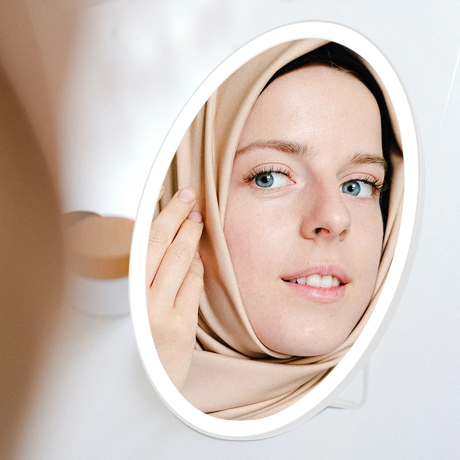 1 ensemble 1 ensemble miroir de maquillage de bureau Led tactile °   Lumières lumineuses réglables, Surface réfléchissante transparente, Base Stable, Portable