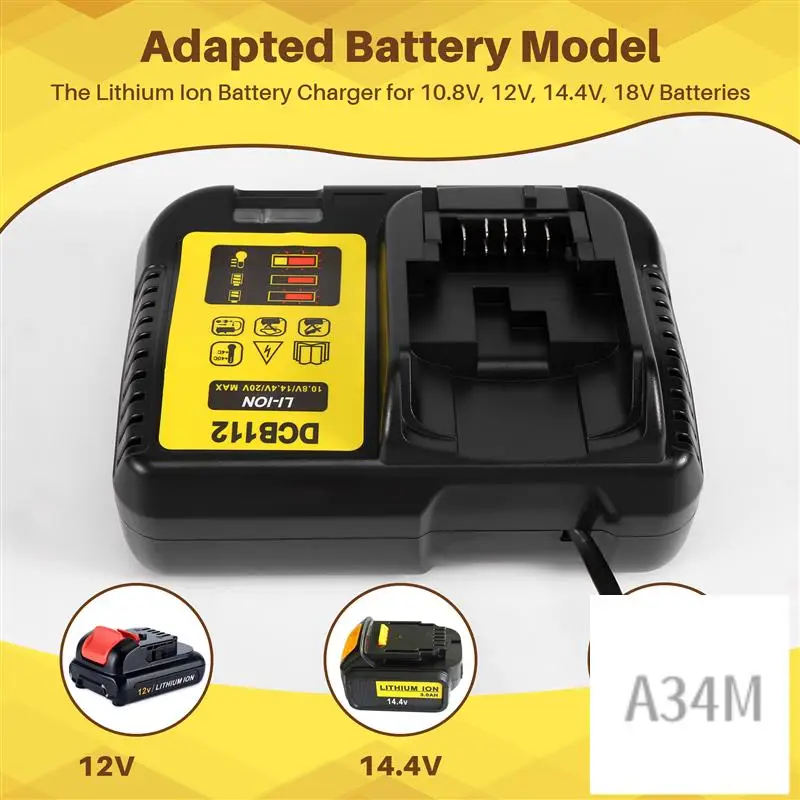

A34M-Dcb112 Li- Battery Charger For 10.8V 12V 14.4V 18V Dcb101 Dcb200 Dcb140 Dcb105 Dcb200 Black