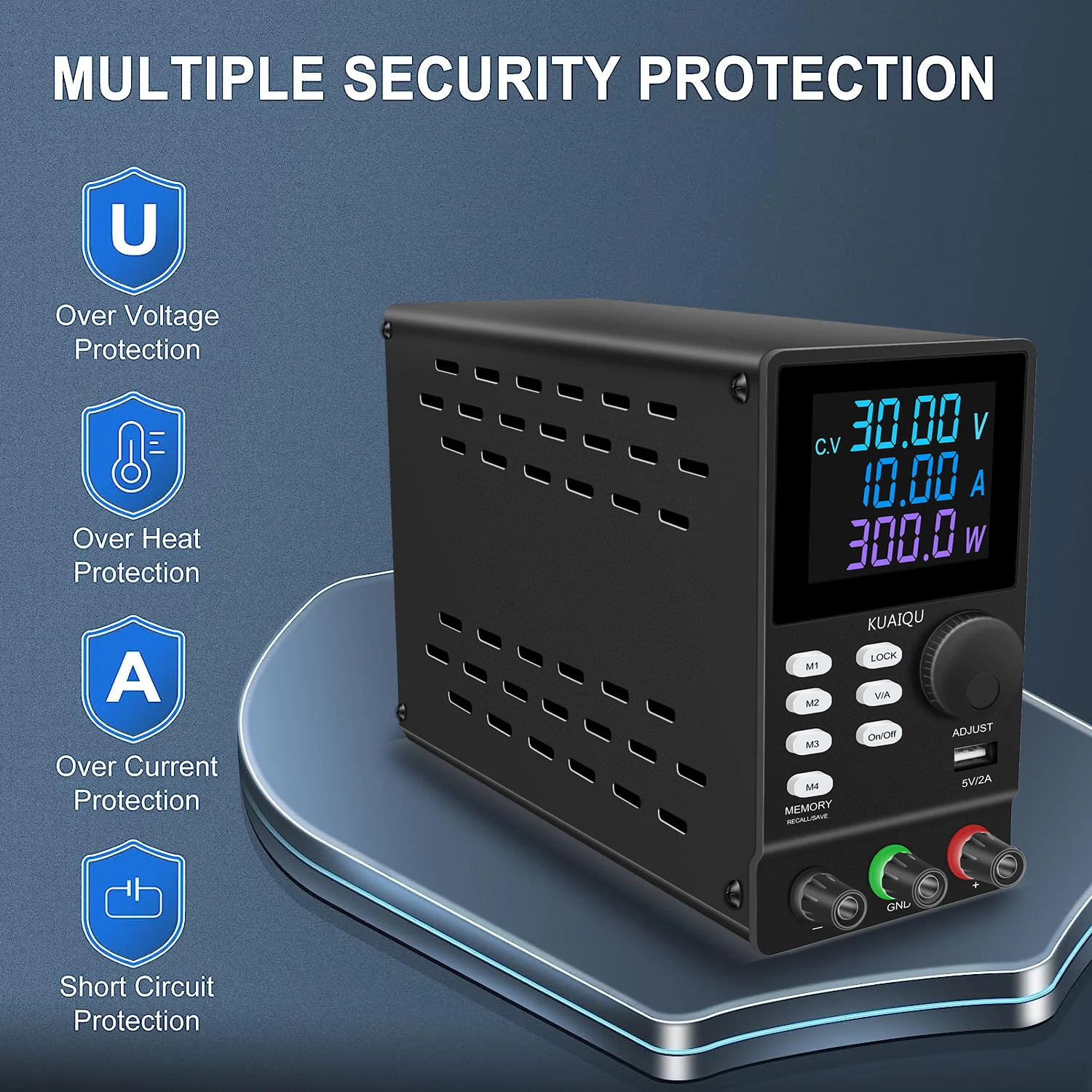 KUAIQU Регулируемый лабораторный стабильный источник напряжения с 4 памятью, 30 В, 10 А, 12 В, 1 А KUAIQU Регулируемый лабораторный стабильный источник напряжения с 4 памятью, 30 В, 10 А, 12 В, 1 А