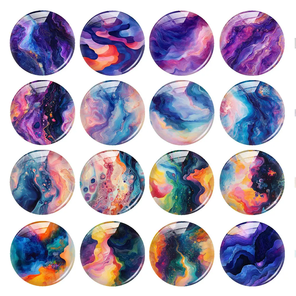 Random Mixed Round/Oval/Square Alcohol Ink Fluid Art Galaxy Photo Glass Cabochon Flatback Demo Cameo For Diy Jewelry Making