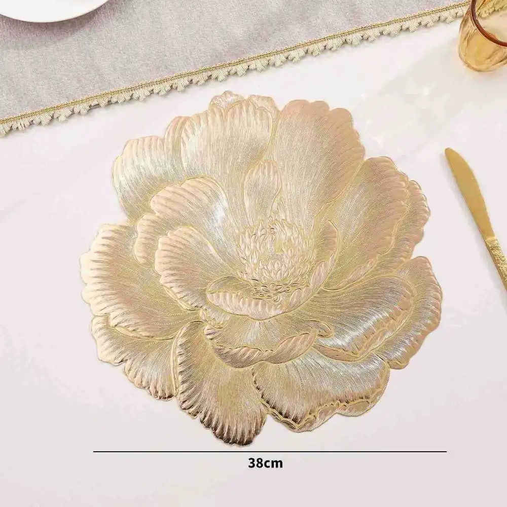 Elegant Lotus Pvc Dining Table Mat Heat Insulation Placemat Kitchen Accessory Wear Resistant Anti Scald Decorative Pad