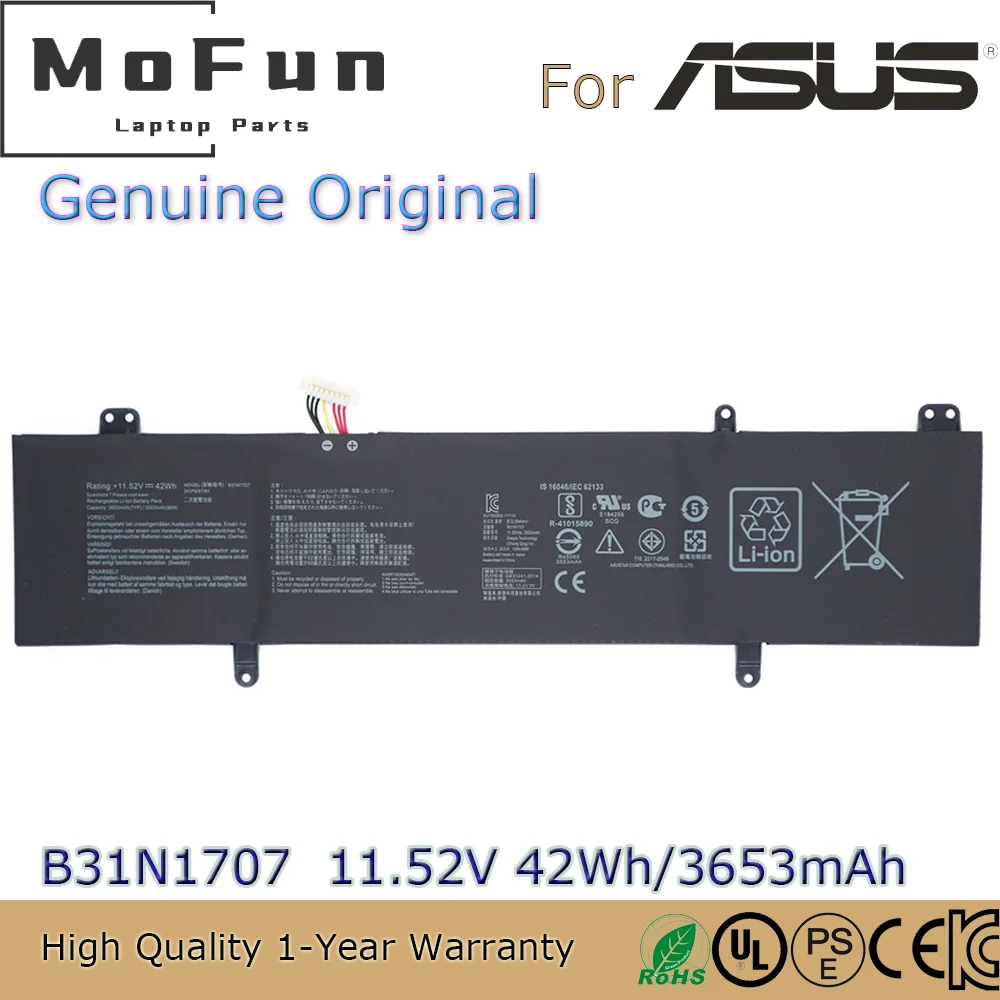 Brand New Original B31N1707 11.52V 42Wh Laptop Battery for Asus S4000V S4000U S4100V S4100VN S4200UQ S4200UF 3ICP5/57/81