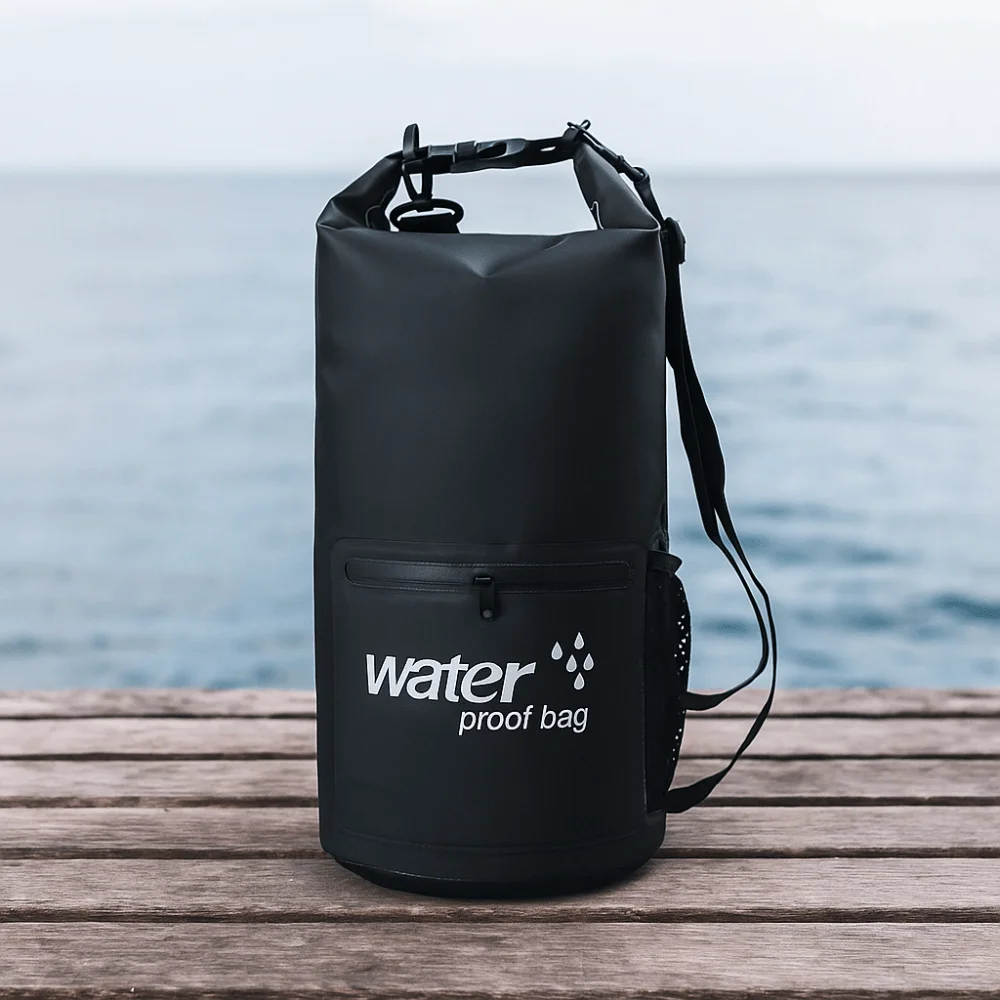 Zipper Pocket Waterproof Dry Bag Mesh Pocket Thickened Material Storage Backpack Roll-Top Closure Waterproof Design