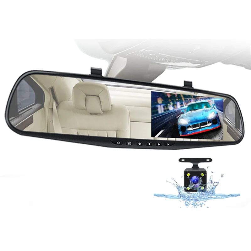 A13F-Dashcam مرآة بيضاء Dvr 4.3 بوصة داش كاميرا FHD 1080P مسجل تلقائي دعم كاميرا الرؤية الخلفية مسجل فيديو