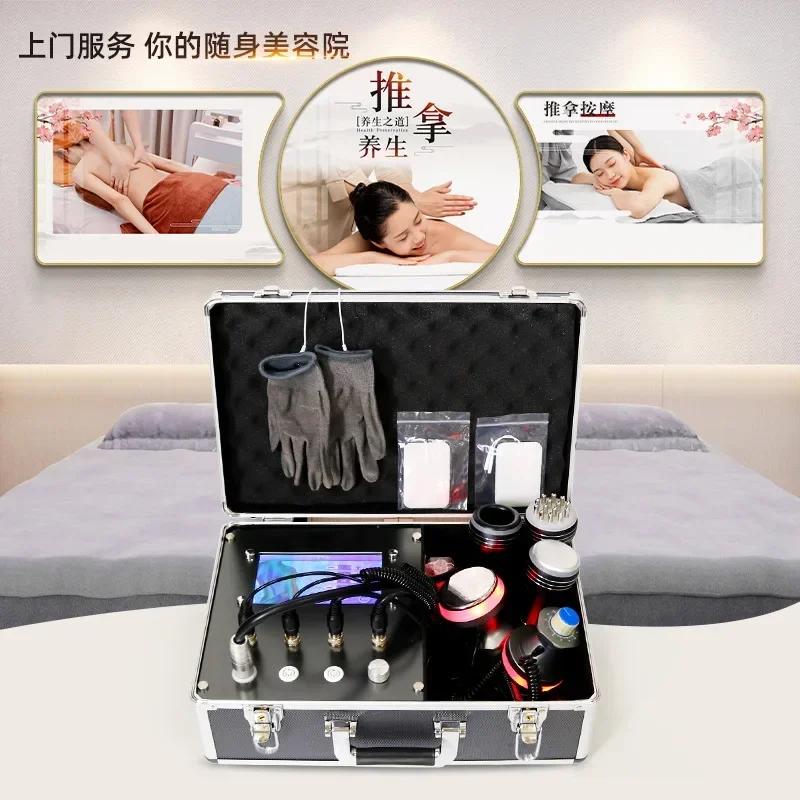 Carrying case negative pressure health preservation device, three-way meridian moxibustion guide device, cupping, scraping,