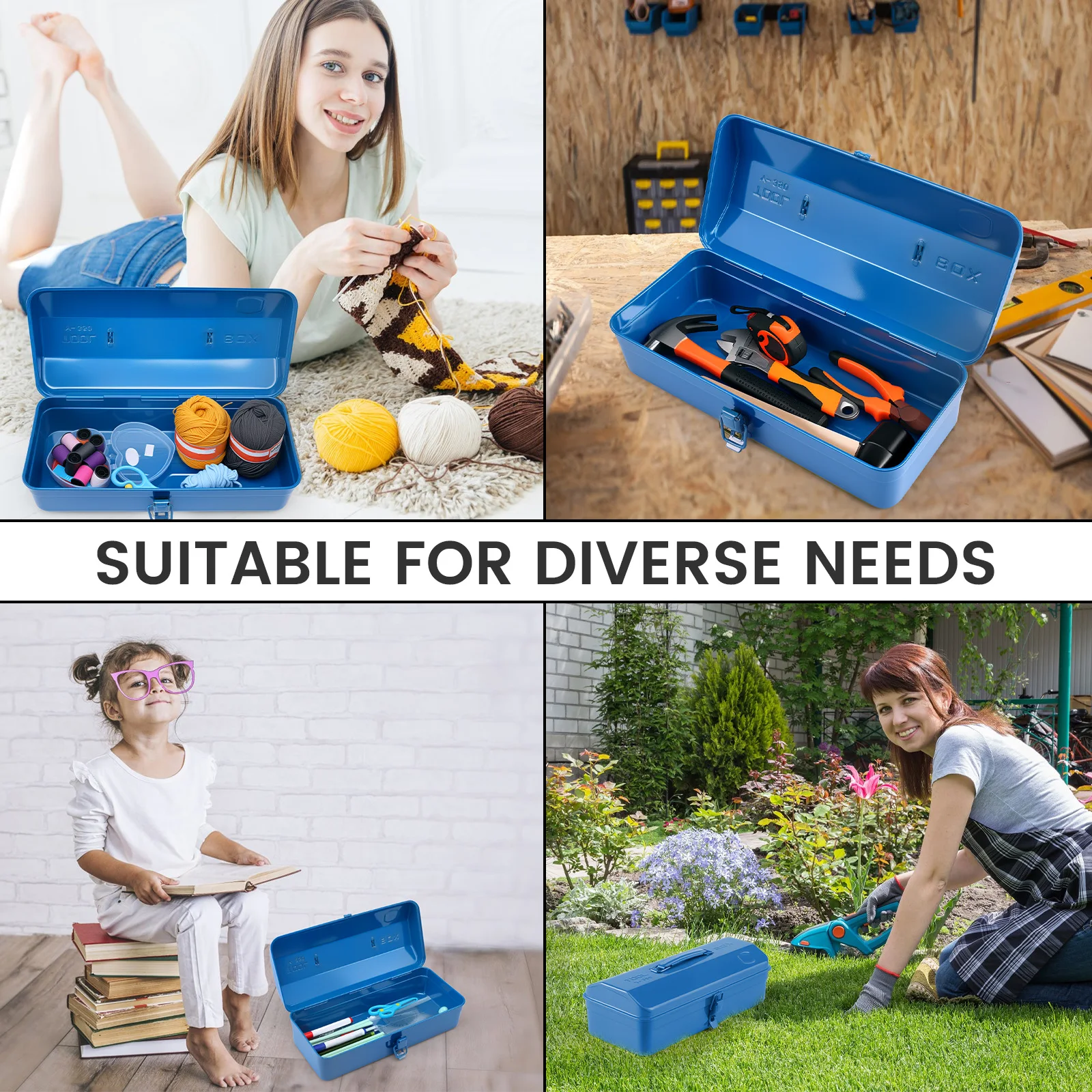 صندوق تخزين أدوات معدني كبير مع مقبض لحقيبة الأدوات المحمولة لورشة العمل مع صندوق منظم قفل الغطاء لجزء الأجهزة