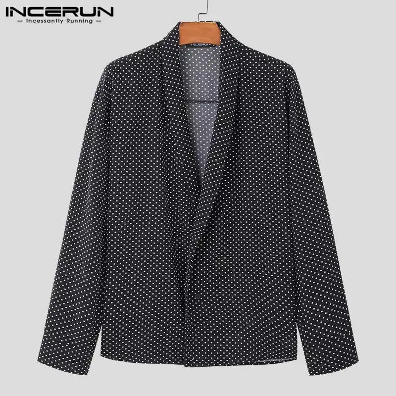 INCERUN Fashion Autumn Long Sleeve Tops Men Shirts Dots Printed Men Clothing Streetwear Casual Top Tee Chemise Oversized S-5XL