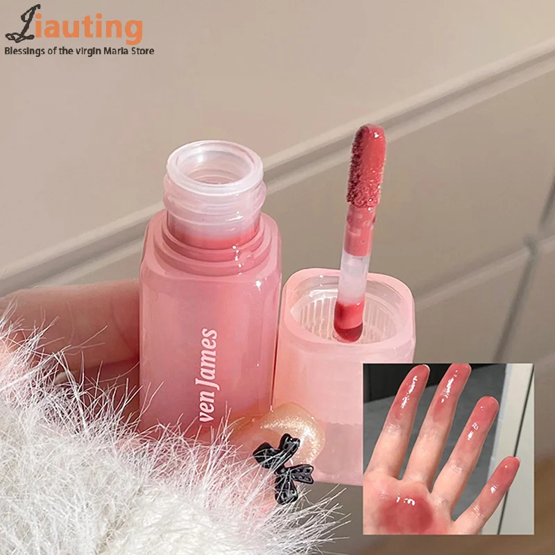 핑크 튜브 워터 미러 글로스 립 글로스 보습 크리스탈 젤리 립 글레이즈 워터리 텍스처 립 틴트 메이크업 피부 밝게 하는