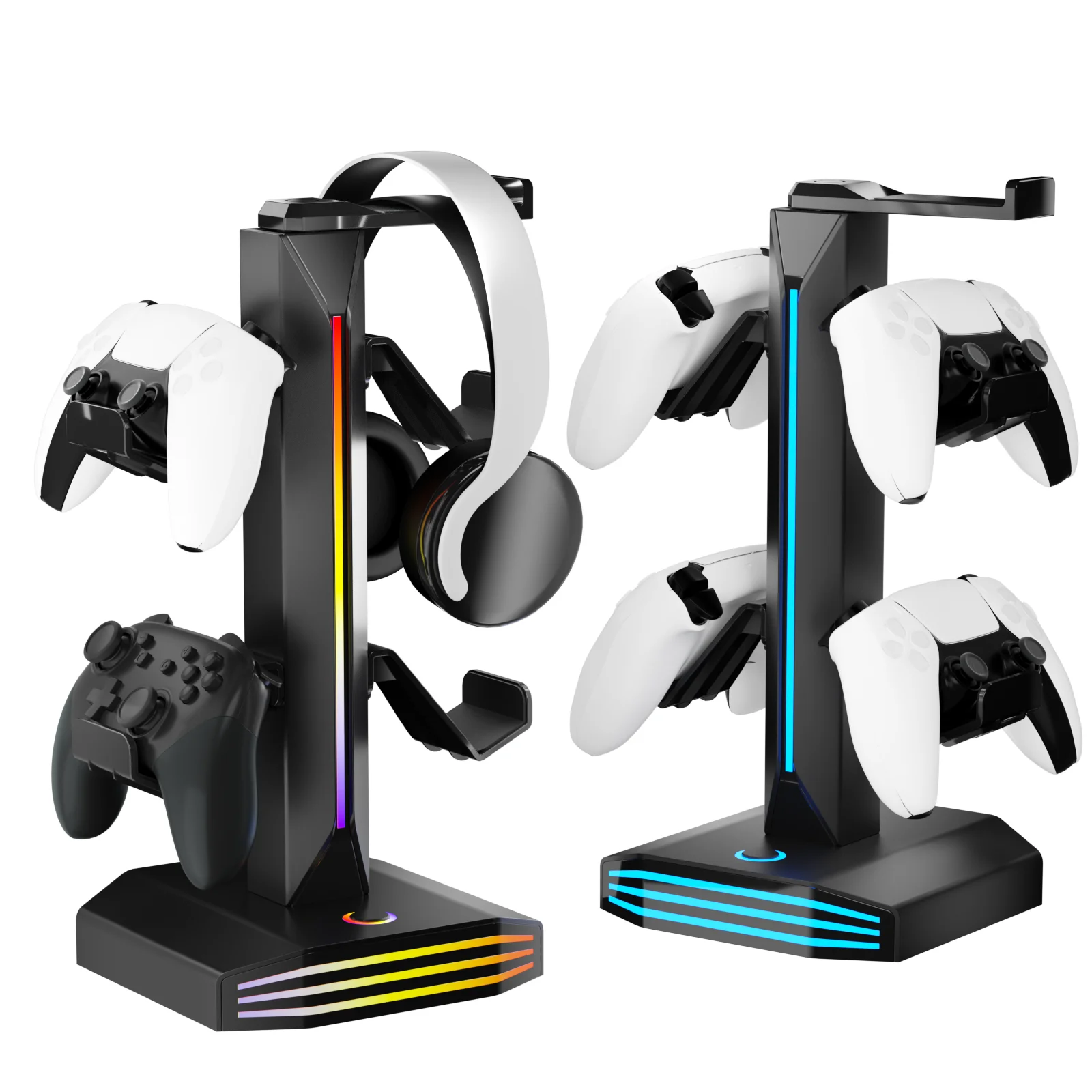 REMANK RGB Game Controller Stand Holder Rack For PS5 PS4 Xbox with 9 Light Modes 2 USB Charging Desk Headphone Holder Stand Hook