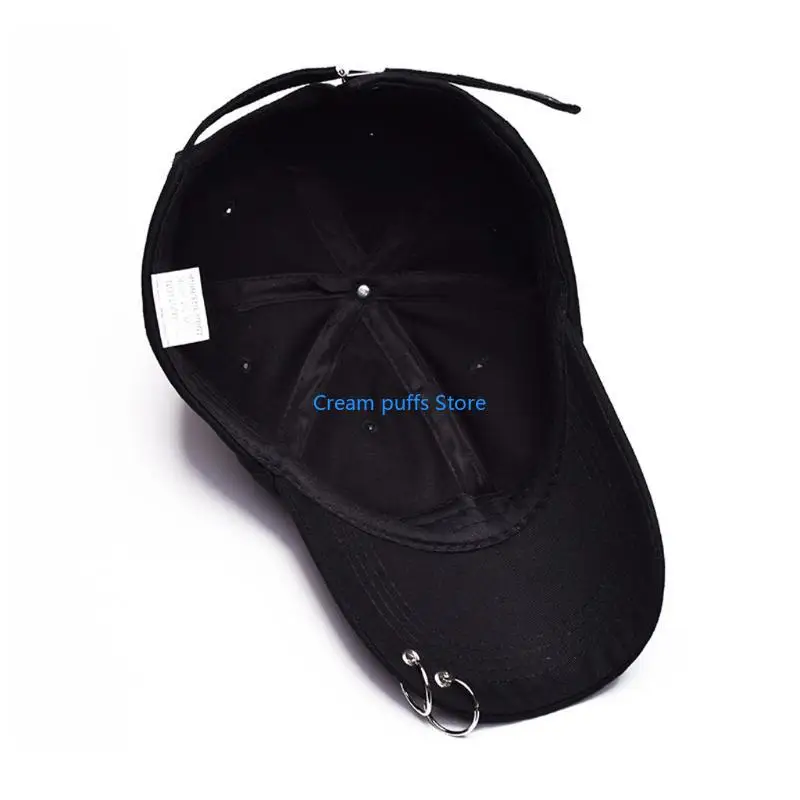 50LE Cotton Baseball Cap Black Sunscreen Outdoor Sports Hip Hop Adjustable Straps for Snapback Trucker Dad Hat with Metal Rin
