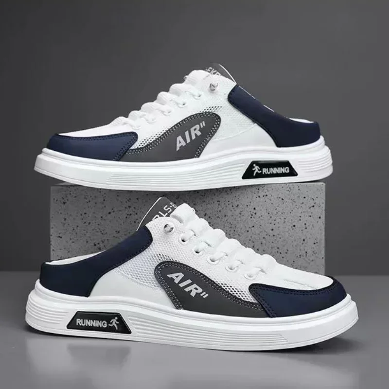 Men's Shoes Breathable Mesh Patchwork Slip on Backless Platform Mule Sneakers Lightweight Daily Walking Casual Footwear FreeGift