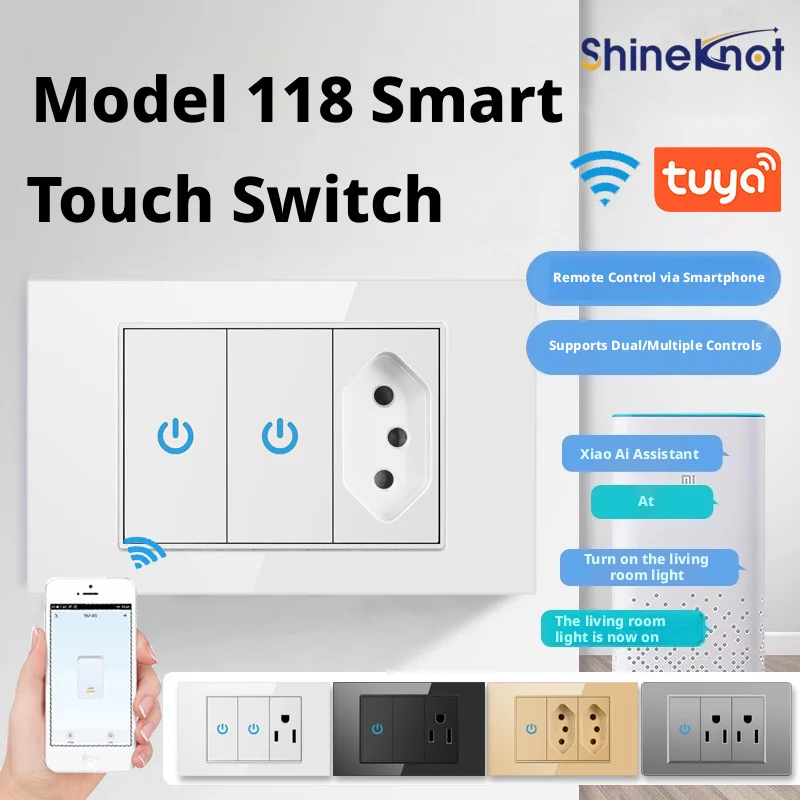 Brazil Wifi Tuya Intelligent Touch Switch Panel Remote Mobile Phone Control Home Zero Wire Version 10a/16a Socket