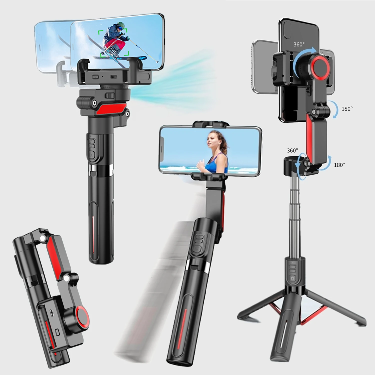 Portable Multi-function Gimbals Smartphone Stabilizer with Wireless Remote & Anti Shake & 360°rotation Facial Tracking Automatic