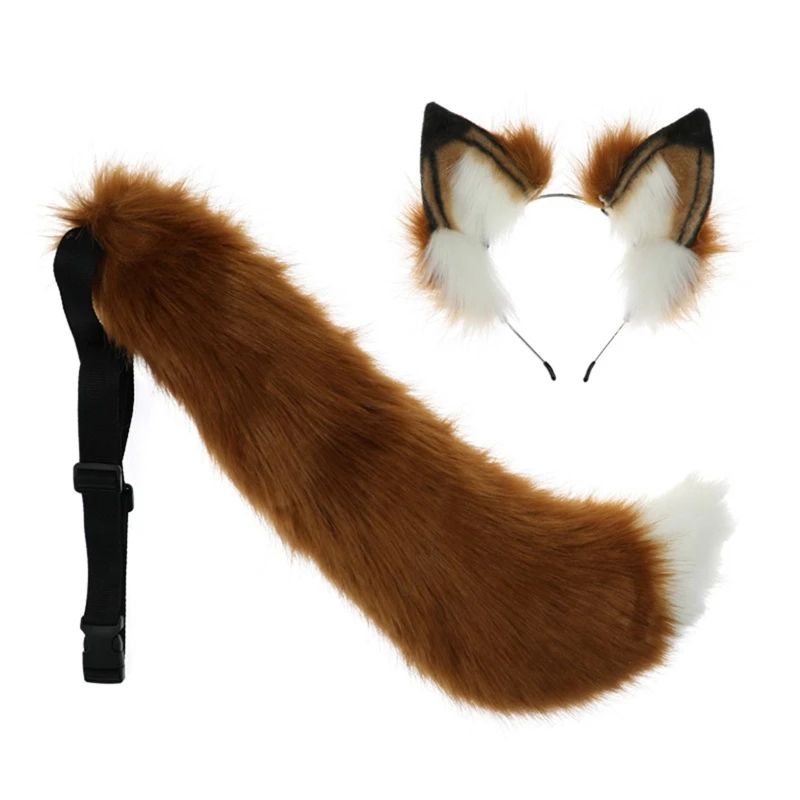 for CAT Wolf Cosplay Animal Ear Handband Tail Set Ear Clip Tail Costume Cosp