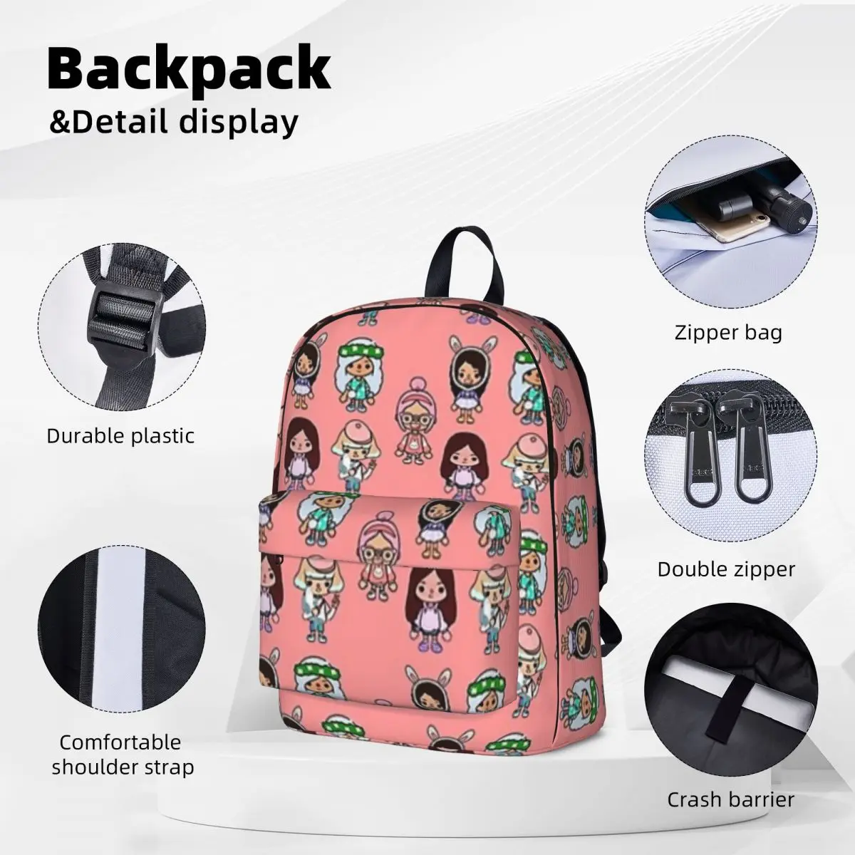 Toca Boca Life Kids Happy Backpacks Large Capacity Student Book bag Shoulder Bag Travel Rucksack Waterproof Children School Bag