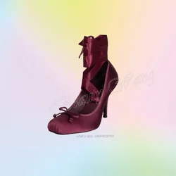 Burgundy Ballet Shoes Pumps Elegant Round Toe Shoes Stilettos Heel High Heel Shoes for Women Shoes 2024 Zapatos Para Mujere
