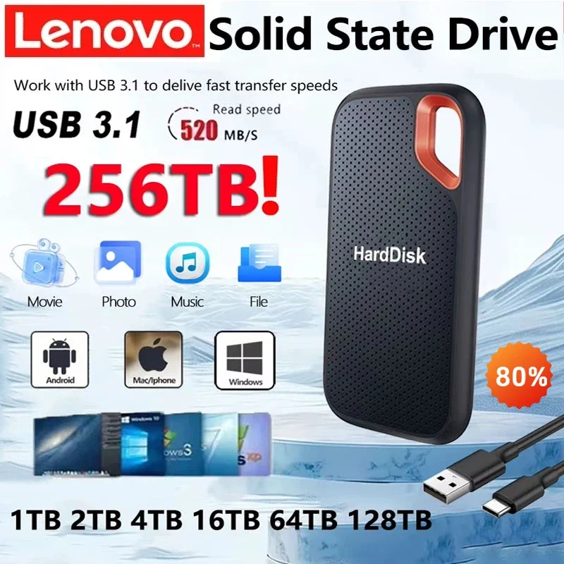 

Внешний твердотельный накопитель Lenovo Mobile SSD E60 2 ТБ, 6 ТБ, 8 ТБ, 256 ТБ USB 3.1 для ноутбуков, PS5, мобильных устройств, HDD-накопитель, устройства хранения данных
