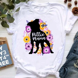 Pitbulls Mama Graphic Print Tshirt Girls Dog Lover Kawaii T Shirt Women Funny White Casual T-Shirt Female Harajuku Shirt Tops