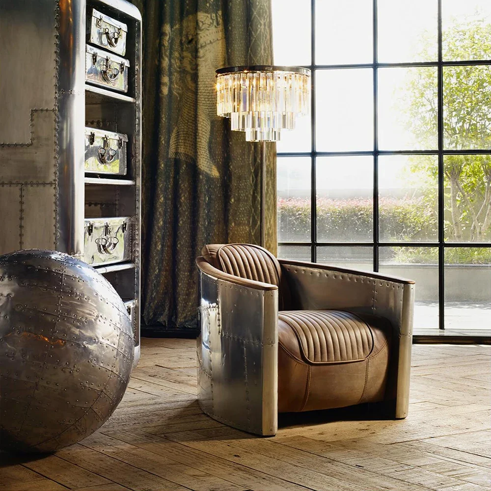 

Aviation Style Cigar Club Lounge Furniture Vintage Genuine Leather Aviator Chair Armchair With Ottoman