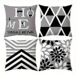 Fashionable and simple black and white gray geometric pattern printing pillowcase sofa cushion cover home room decoration