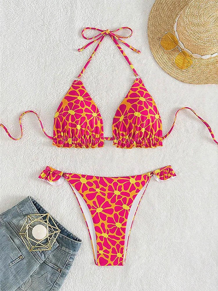 

Модный сексуальный купальник Vzvn с принтом и шнуровкой, женский раздельный купальник для пляжа, бразильское бикини 2026, новинка, всесезонный комплект из двух частей с открытой спиной