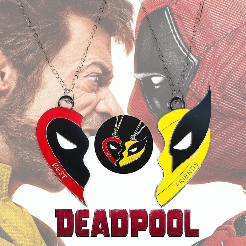 Super-Heros Deadpools and Wolverines Best Friends Keychain Necklace Movie Figure Split Heart Matching Pendant Jewelry Kid Gifts