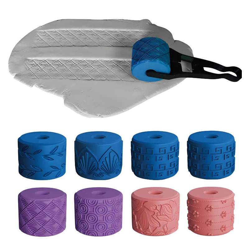 Flower Patterns Relief Rolling Tool Ceramic Clay Texture Wheel Clay Molds Clay Stamp Roller Geometric DIY Clay Tools Art Decor