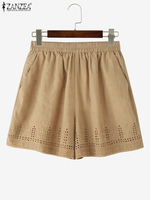 ZANZEA 2025 Summer Wide Leg Short Women Lace Shorts Pants Fashion Lace Bottoms Elastic Waist Office Pants Casual Loose Oversized