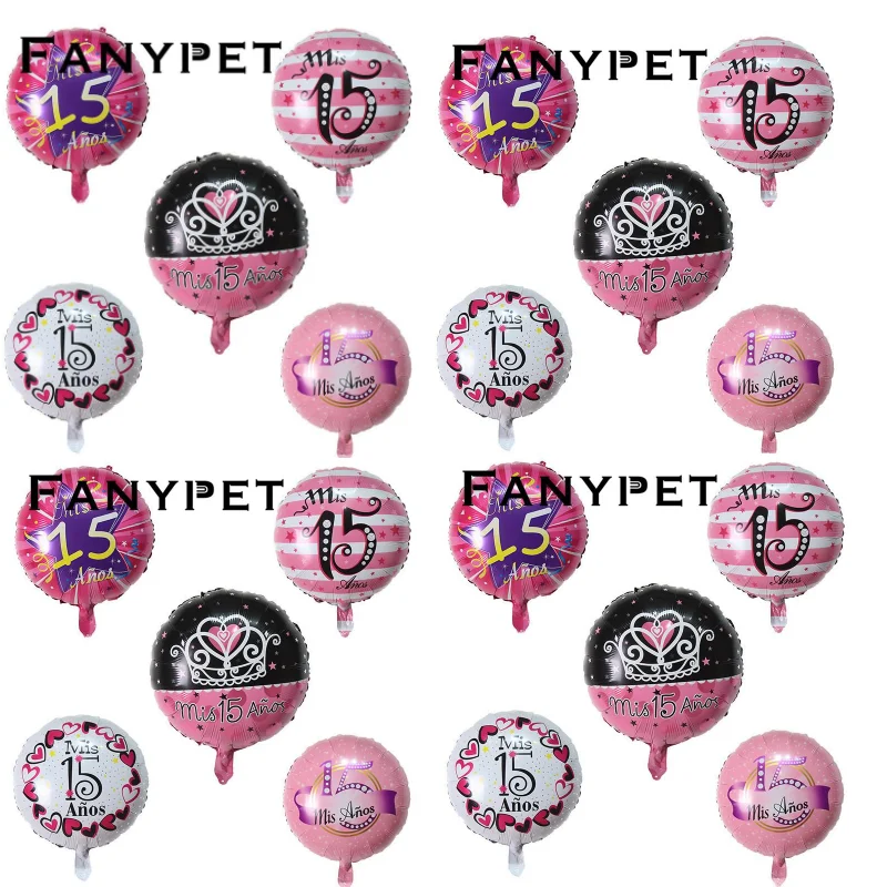 10Pcs/Lot 18 Inch Pink Mis Quince Round Foil Balloons Spanish My Fifteen 15th Birthday Party Decorations 15 Years Old Ballons