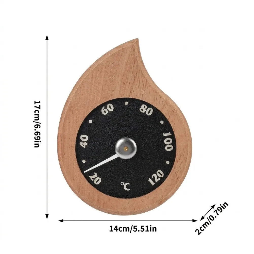 For Steam Room Wooden Temperature Gauge for Sauna Use Teardrop Housing Wall Mount 17cm x 14cm x 2cm Clear Numerals