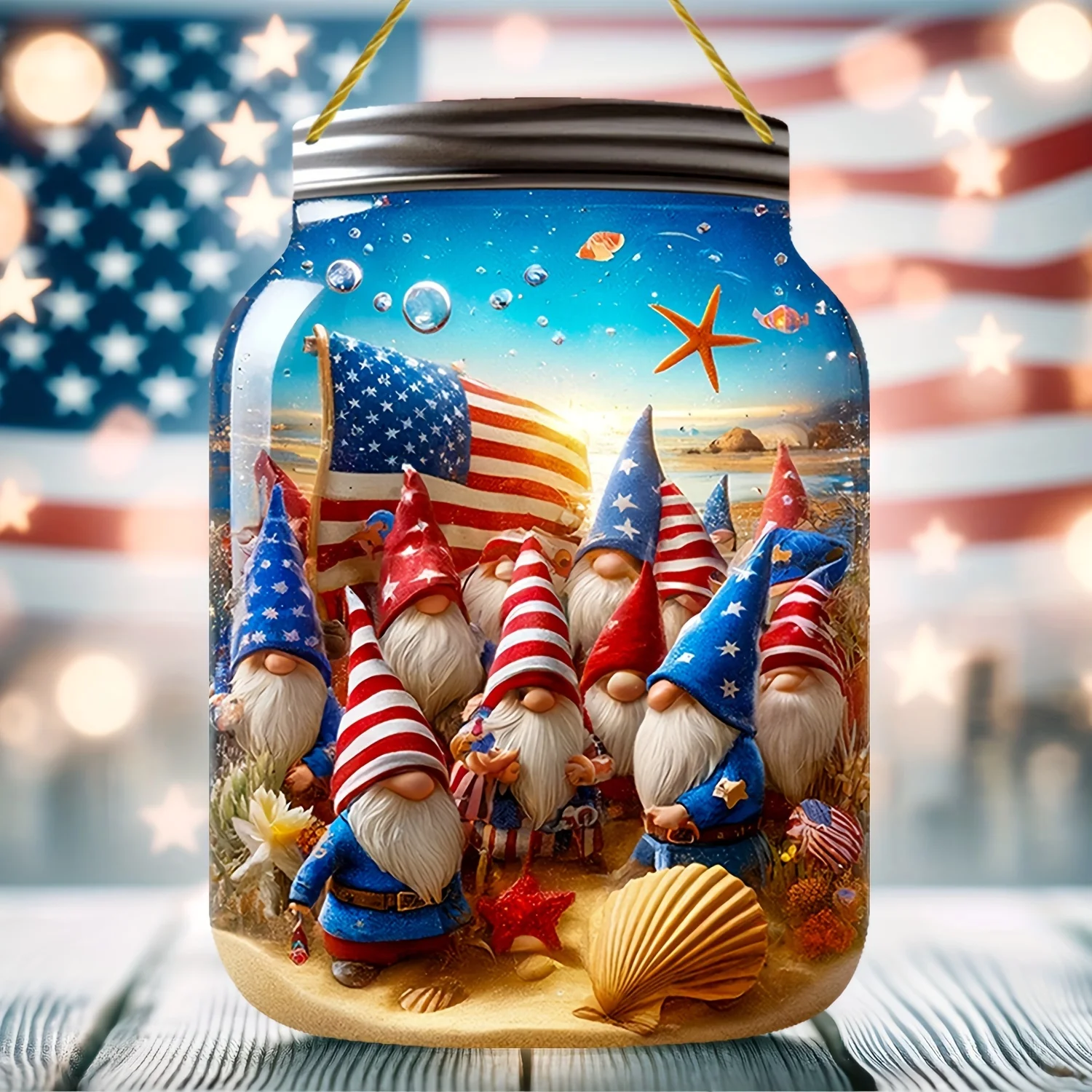 Патриотическая банка каменщика с американским флагом гномы, украшения для морских пузырей и ракушек-многофункциональная Великолепная настенная подвеска